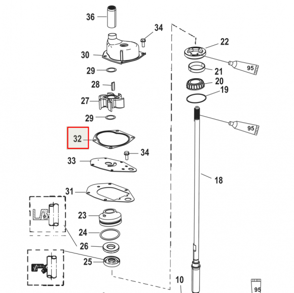 Прокладка под корпус помпы Mercury 30-60 F25-60 Force40-75 (19232-ZW1-003) (Kacawa)