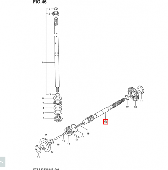 Вал гребной Suzuki DT9.9-15, DF9.9-15 (RT)